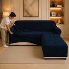 Zebra Velvet L Shape Fitted Sofa Cover - Blue