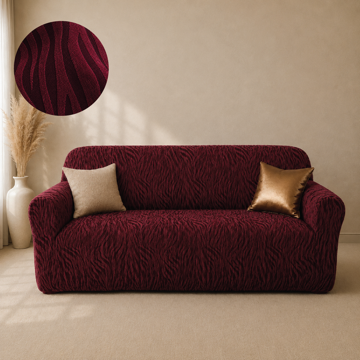 Zebra Velvet Fitted Sofa Cover - Maroon