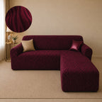 Zebra Velvet L Shape Fitted Sofa Cover - Maroon