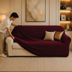 Zebra Velvet Fitted Sofa Cover - Maroon