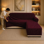 Zebra Velvet L Shape Fitted Sofa Cover - Maroon