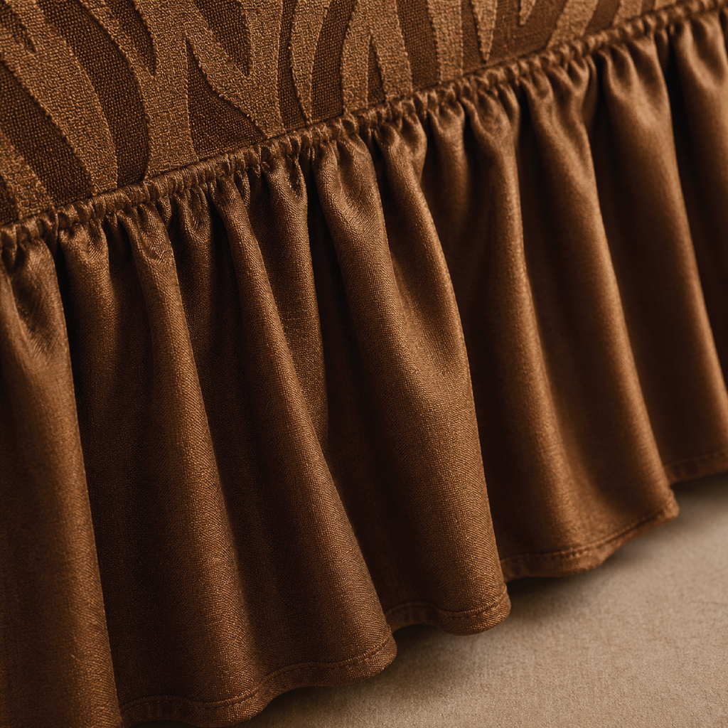 Zebra Velvet Frilled Sofa Cover - Brown