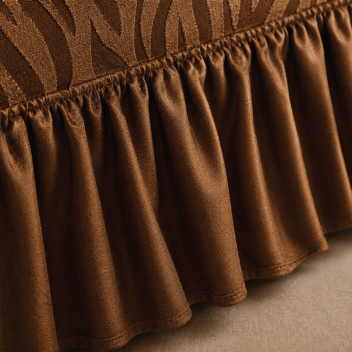 Zebra Velvet Frilled Sofa Cover - Brown