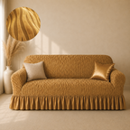 Zebra Velvet Frilled Sofa Cover - Golden