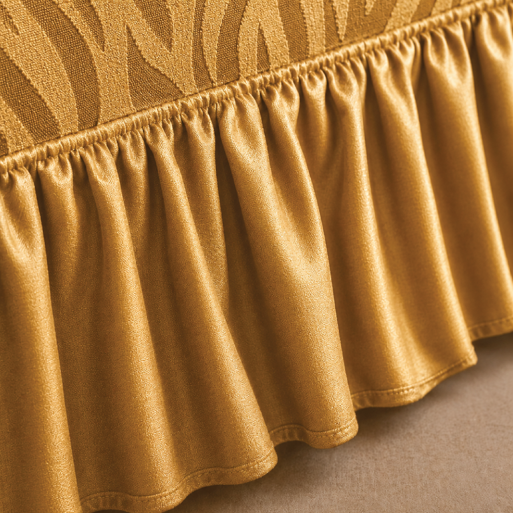 Zebra Velvet Frilled Sofa Cover - Golden
