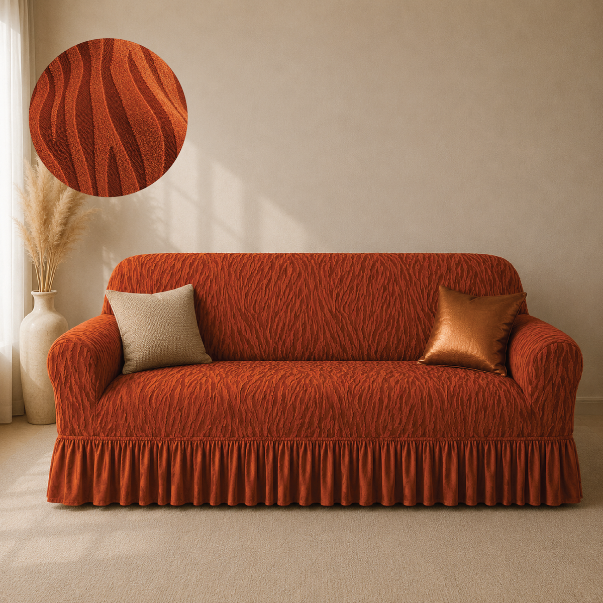 Zebra Velvet Frilled Sofa Cover - Copper