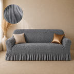 Zebra Velvet Frilled Sofa Cover - Grey