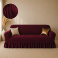 Zebra Velvet Frilled Sofa Cover - Maroon