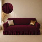 Zebra Velvet Frilled Sofa Cover - Maroon