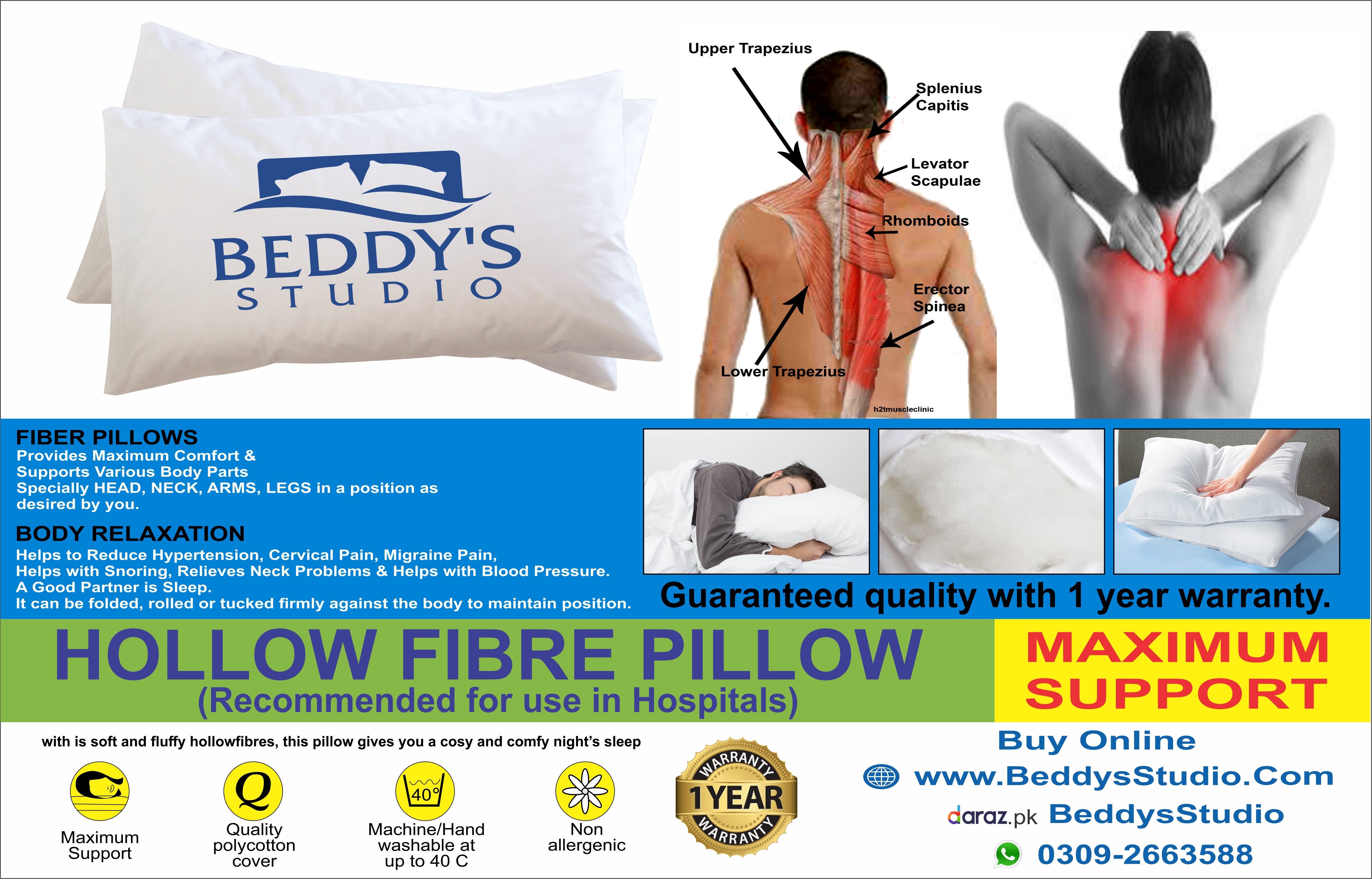 Hollow Fiber Soft Pain Relief Pillow