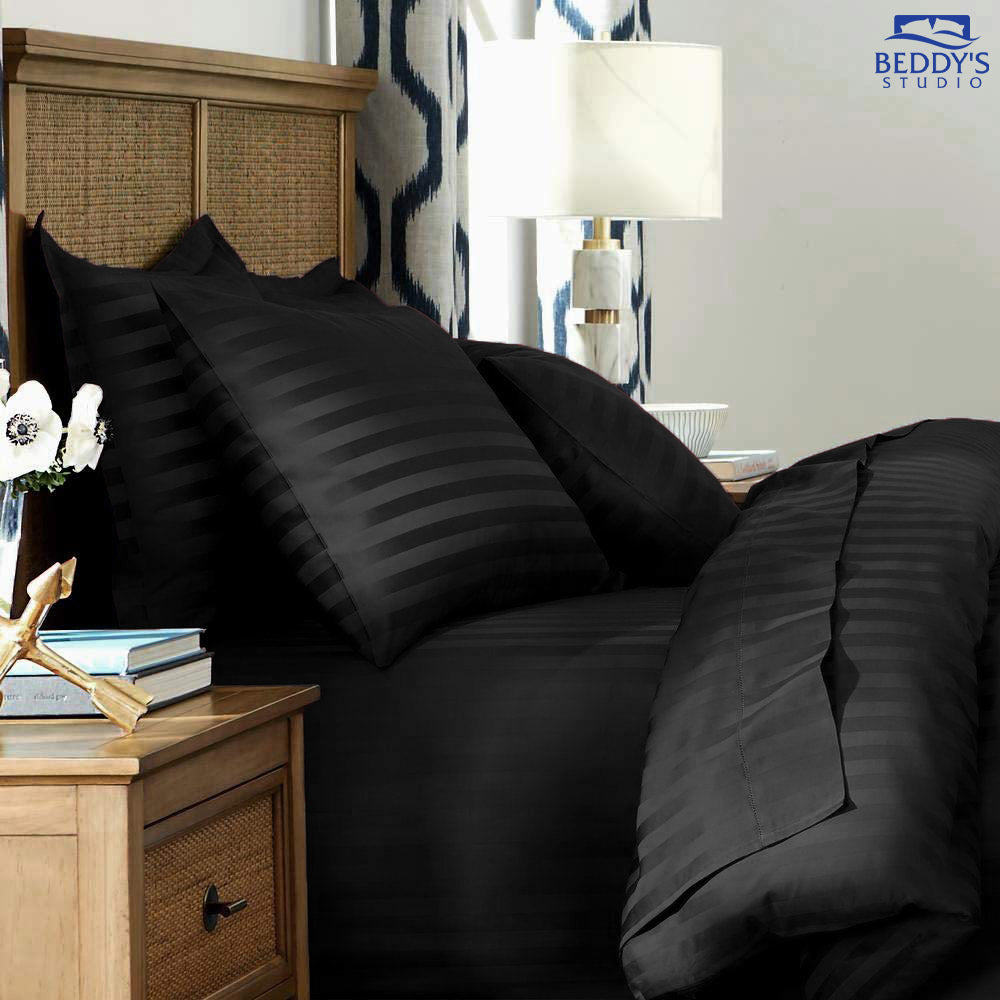Black - Hotel Stripe Duvet Cover Set
