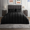 Luxury Onyx Black Satin Hotel Stripe Bedsheet Set