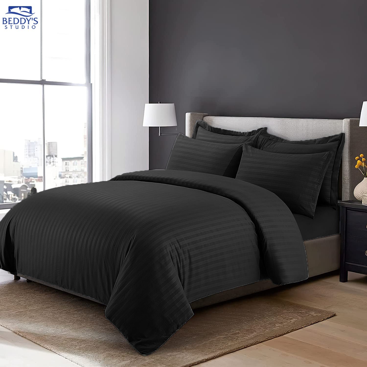 Black - Hotel Stripe Duvet Cover Set