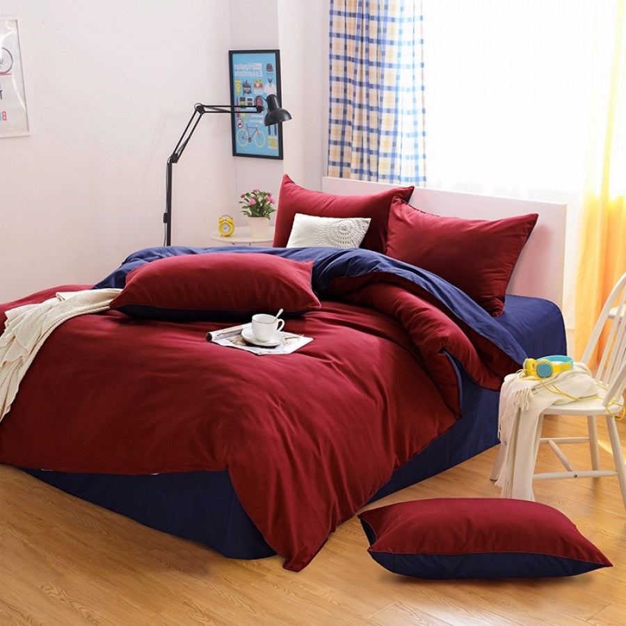 Red & Blue Solid Color Plain Duvet Cover Set