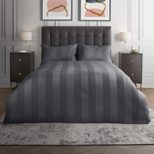 Dark Grey - Hotel Stripe Duvet Cover Set