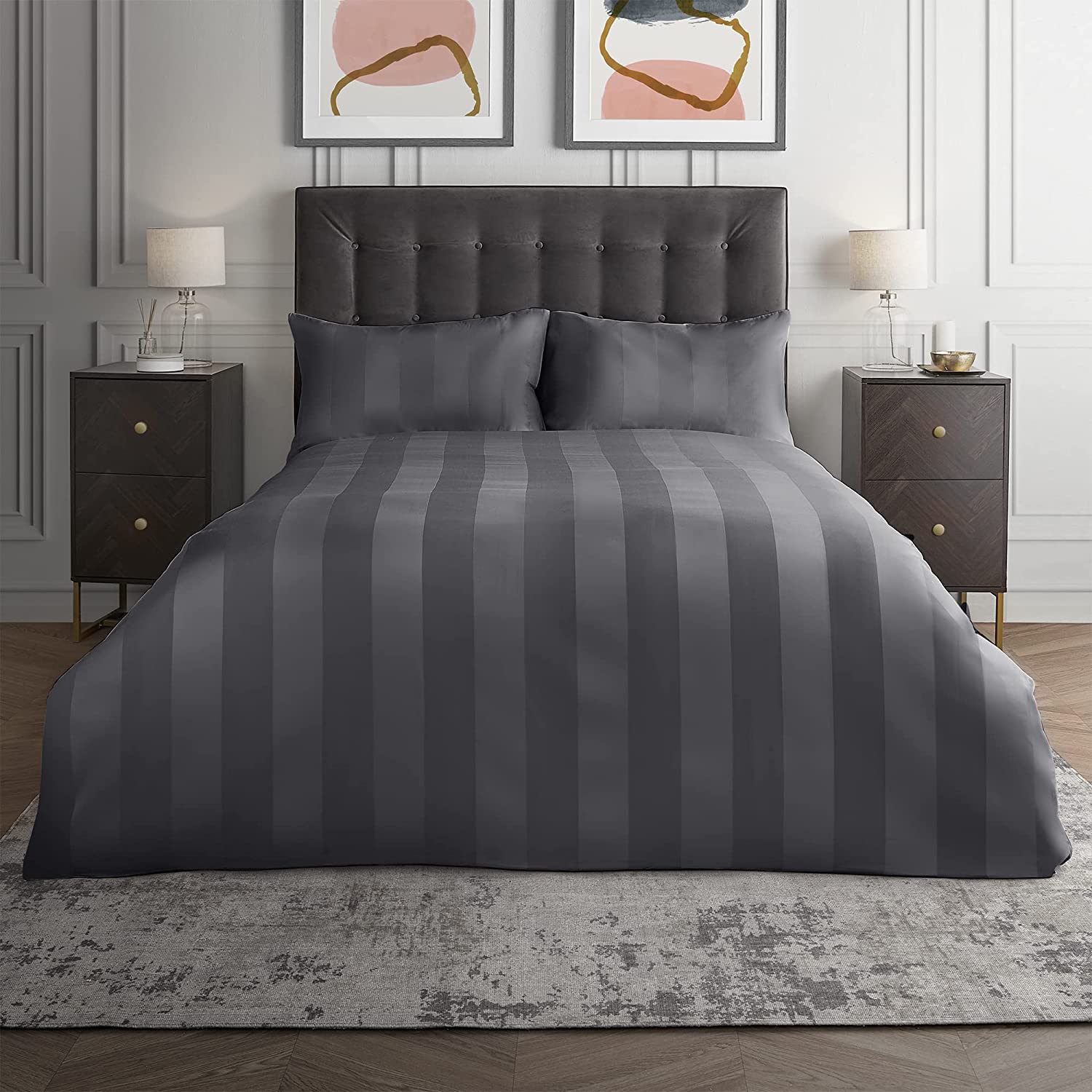 Dark Grey - Hotel Stripe Bedsheet Set