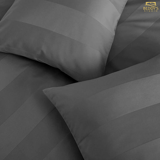 Dark Grey - Hotel Stripe Bedsheet Set