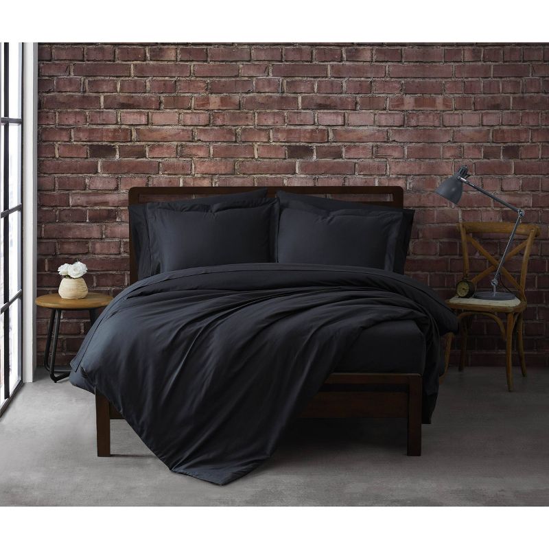 Black Solid Color Plain Duvet Cover Set