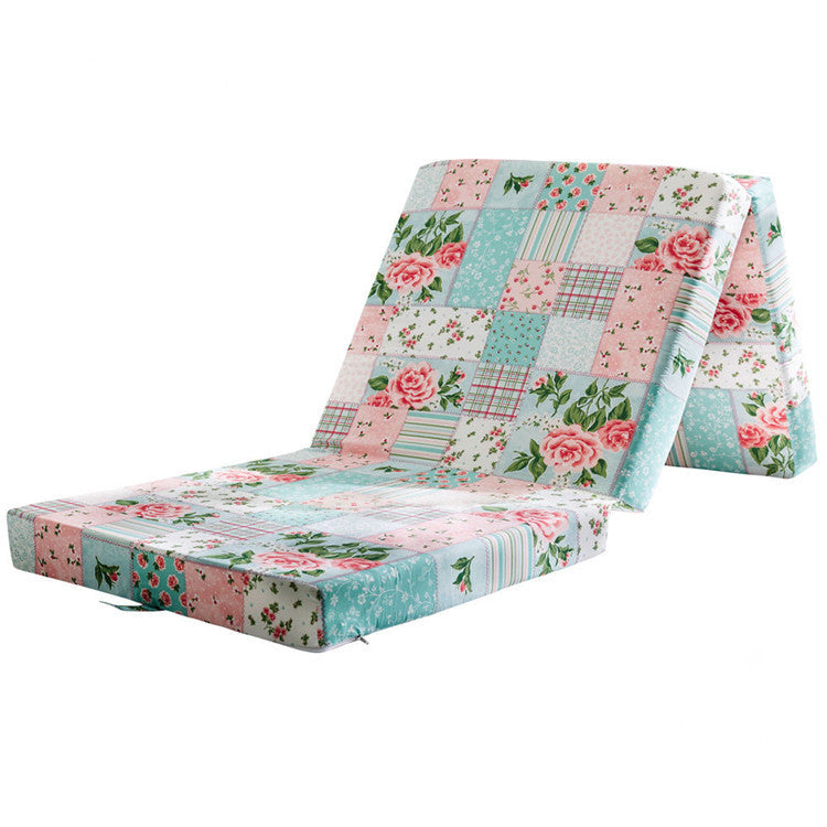 Pink Mint Floral Printed Folding Mattress