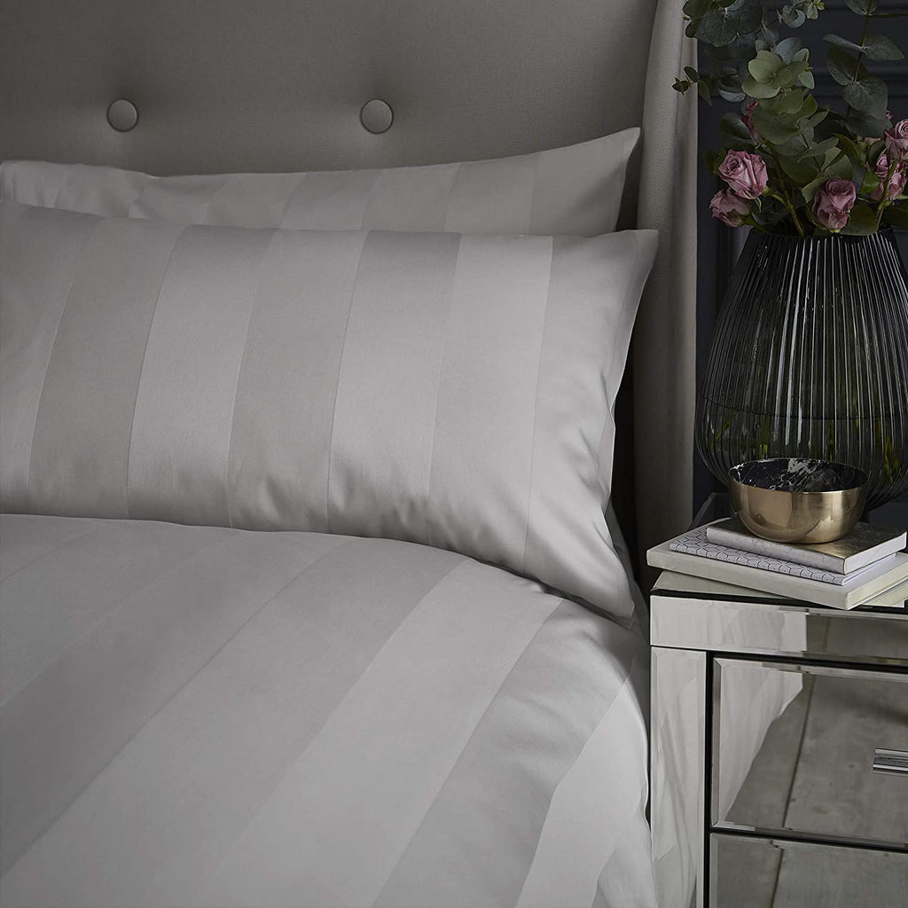 Soft Dove Grey Minimalist Hotel Stripe Bedsheet Set