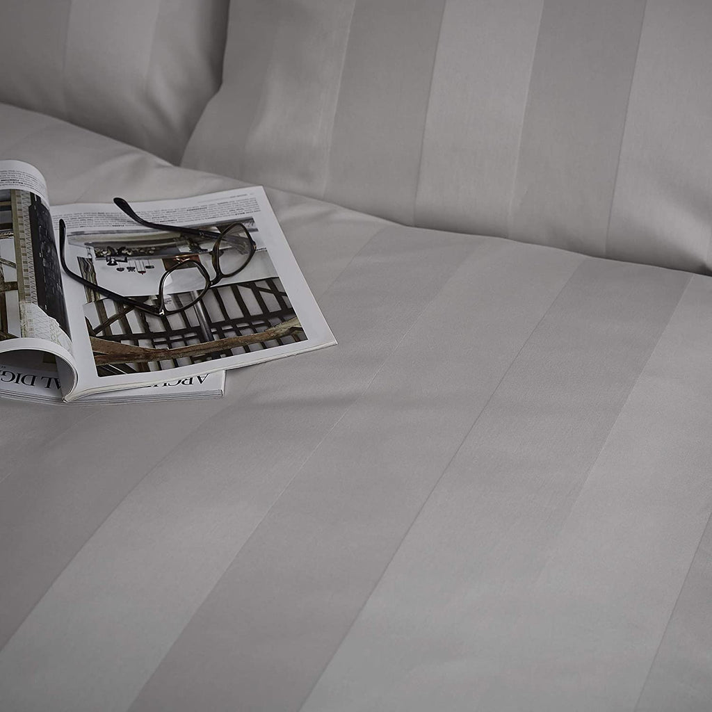 Soft Dove Grey Minimalist Hotel Stripe Bedsheet Set