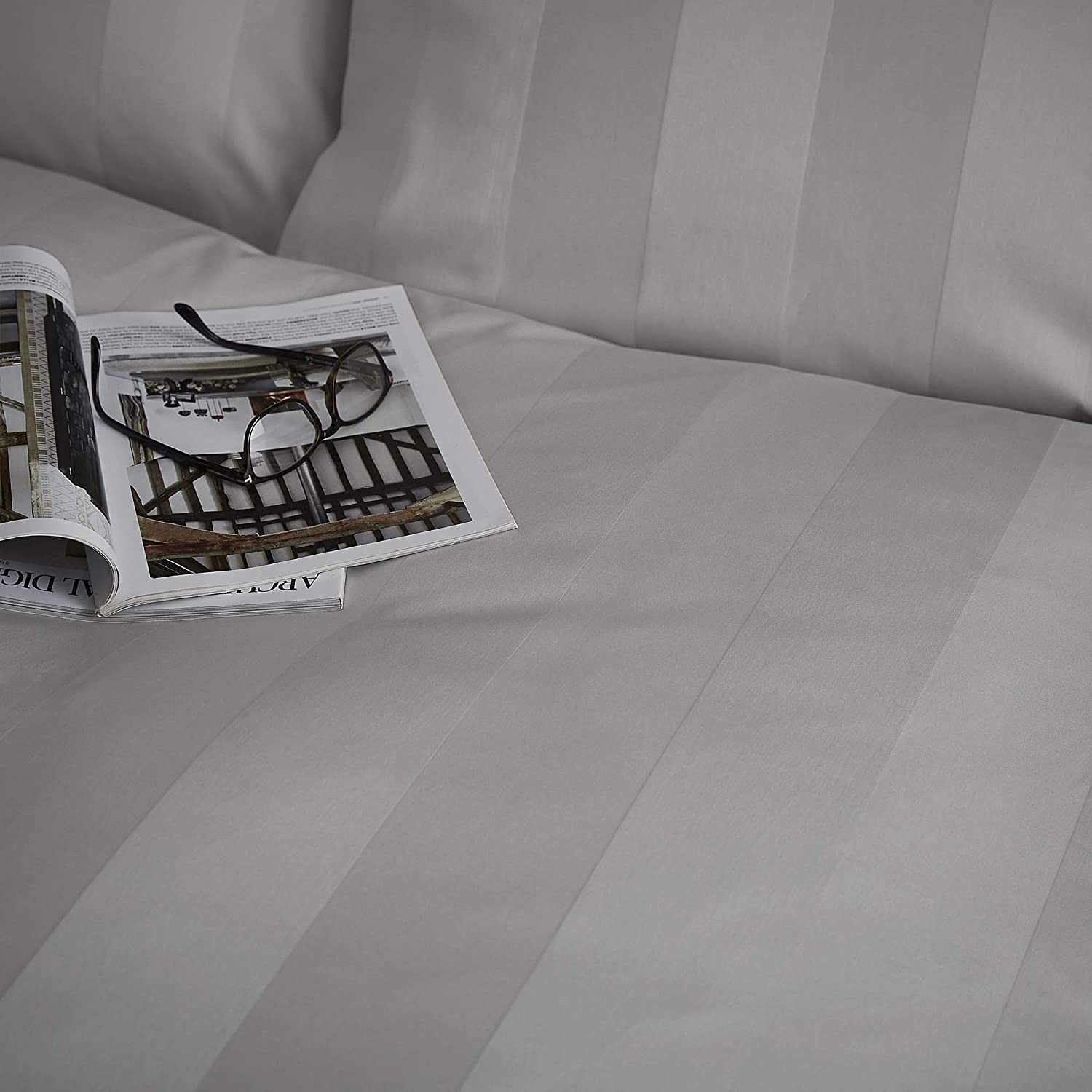Soft Dove Grey Minimalist Hotel Stripe Bedsheet Set