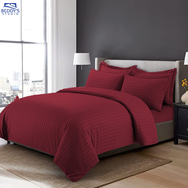 Maroon - Hotel Stripe Bedsheet Set
