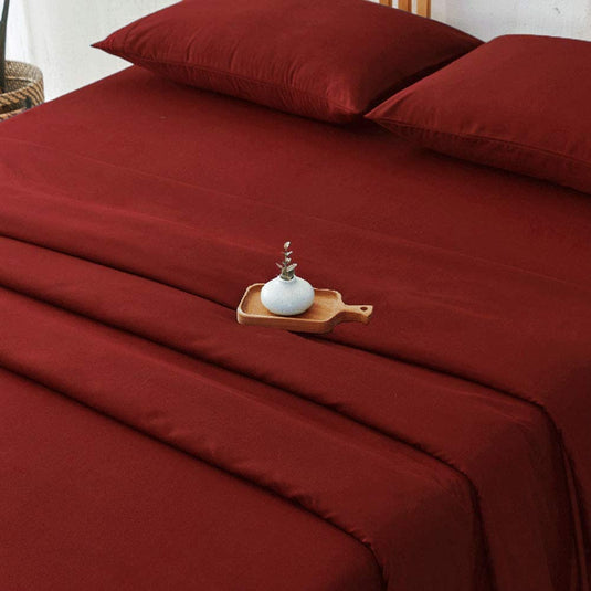 Maroon - Plain Solid Color Bed Sheet Set