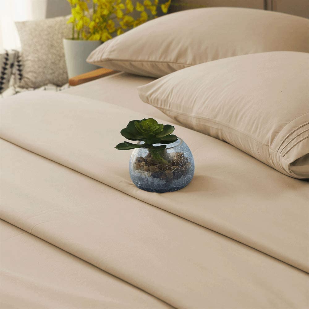 Beige - Plain Solid Color Bed Sheet Set