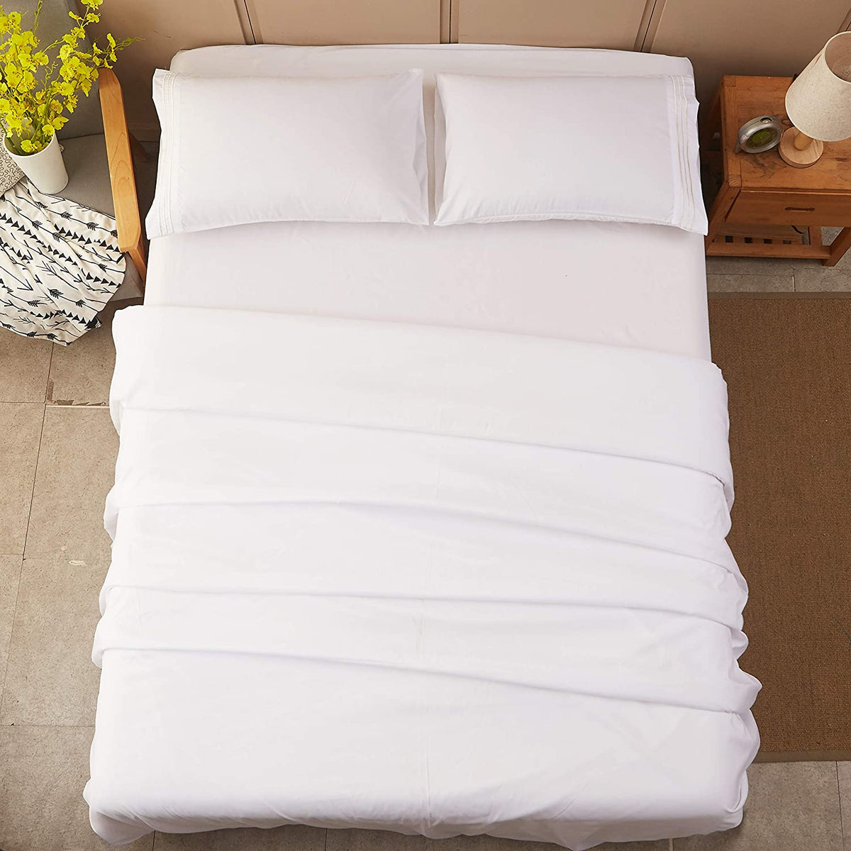Pure White Plain Solid Color Bed Sheet Set