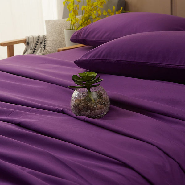 Purple - Plain Solid Color Bed Sheet Set