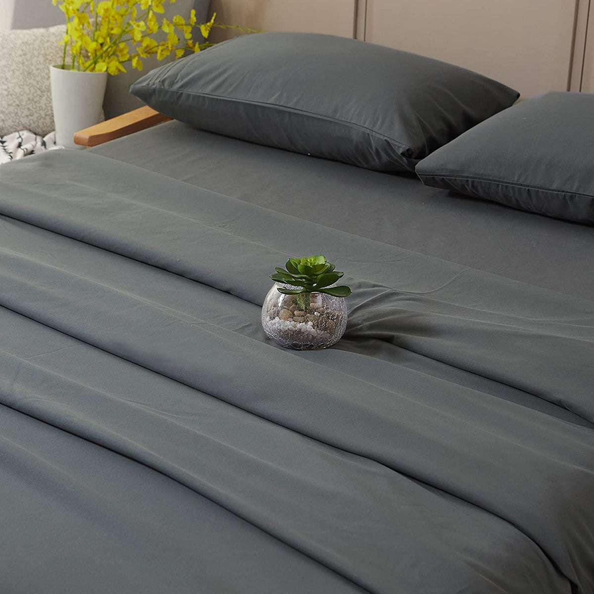 Slate Dark Grey Plain Solid Color Bed Sheet Set