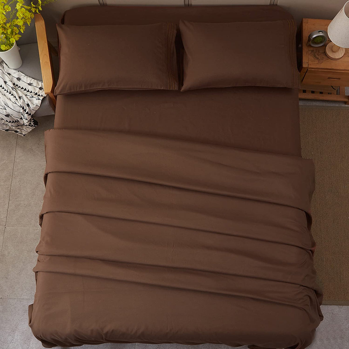 Chocolate Brown Plain Solid Color Bed Sheet Set