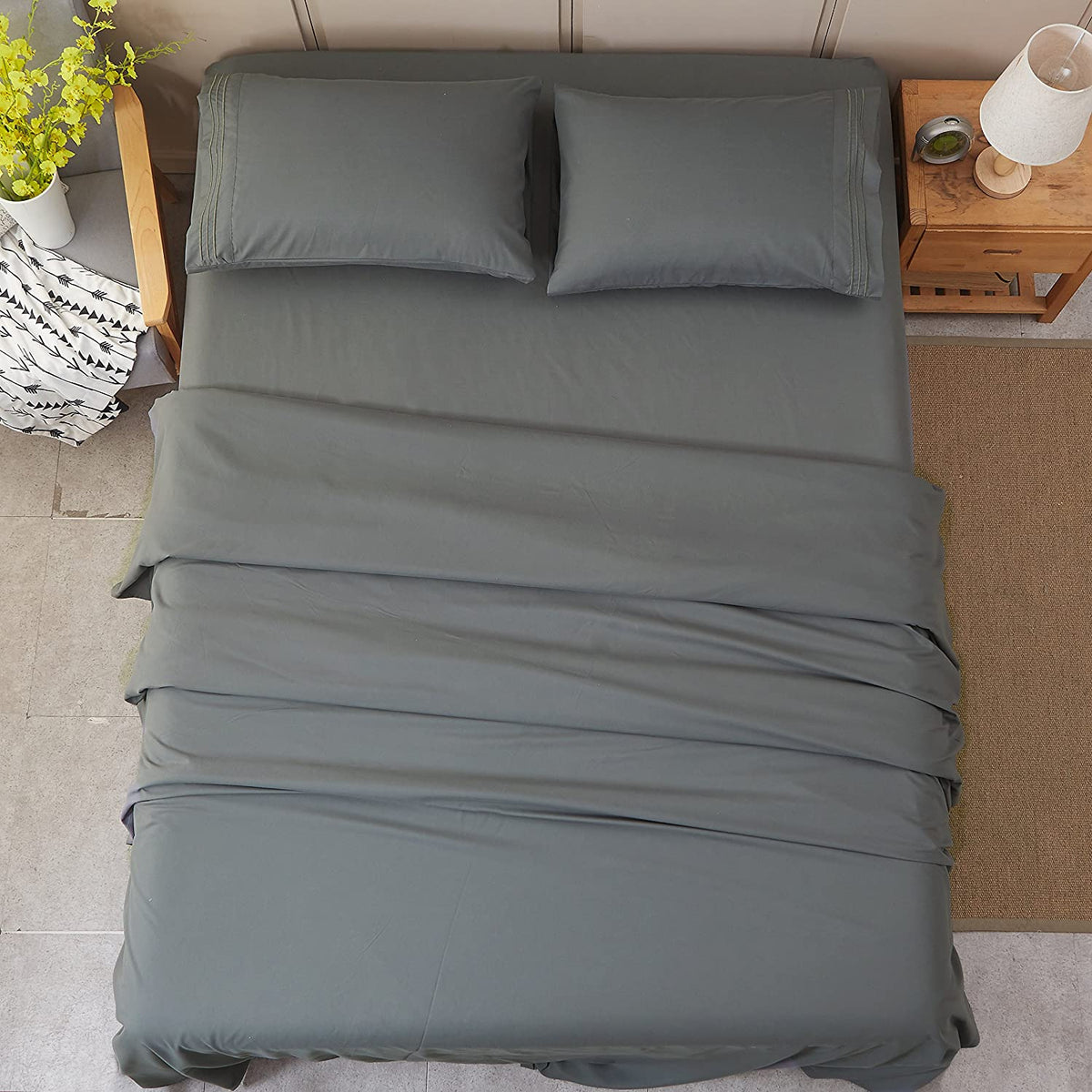 Slate Dark Grey Plain Solid Color Bed Sheet Set