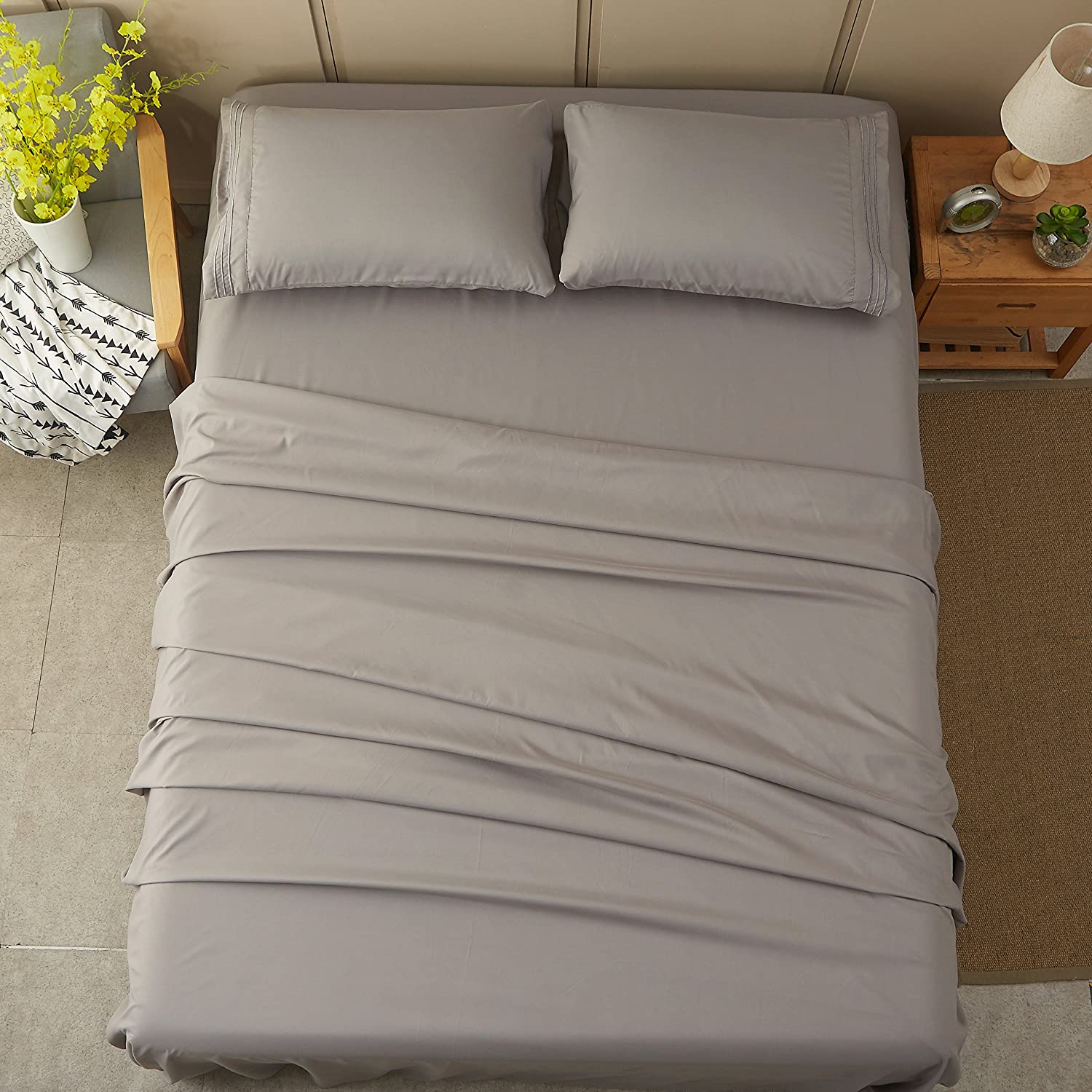 Dove Grey Soft Minimalist Plain Solid Color Bed Sheet Set