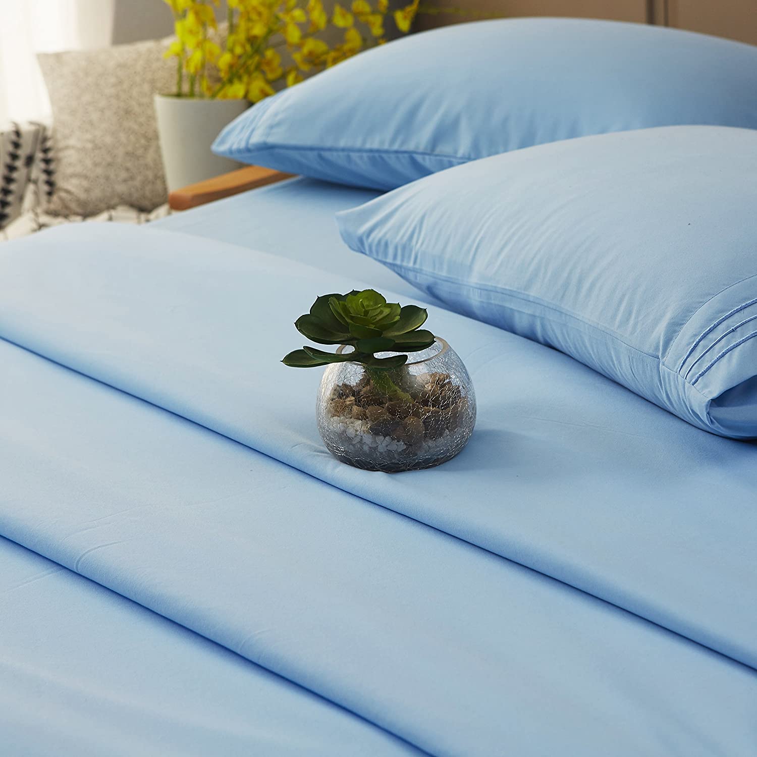 Powder Sky Blue Classic Plain Solid Color Bed Sheet Set