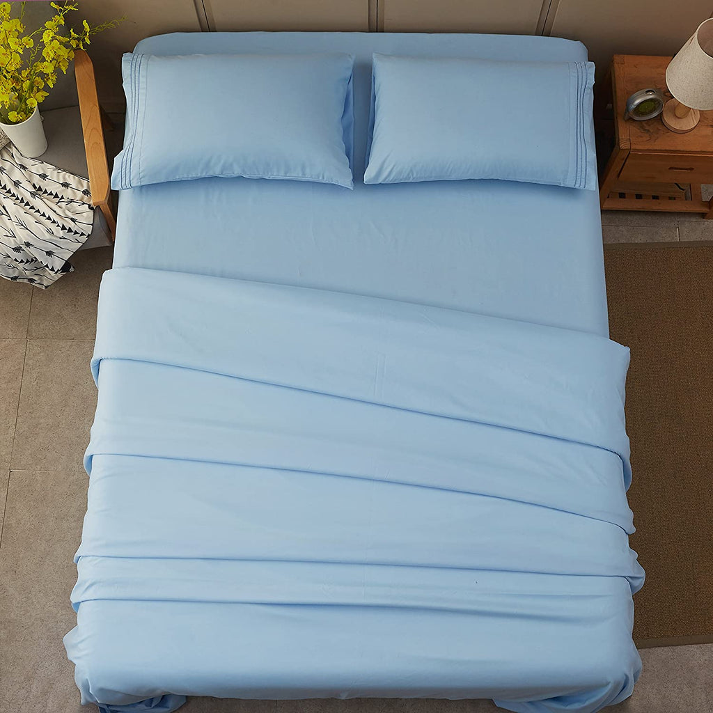 Powder Sky Blue Classic Plain Solid Color Bed Sheet Set