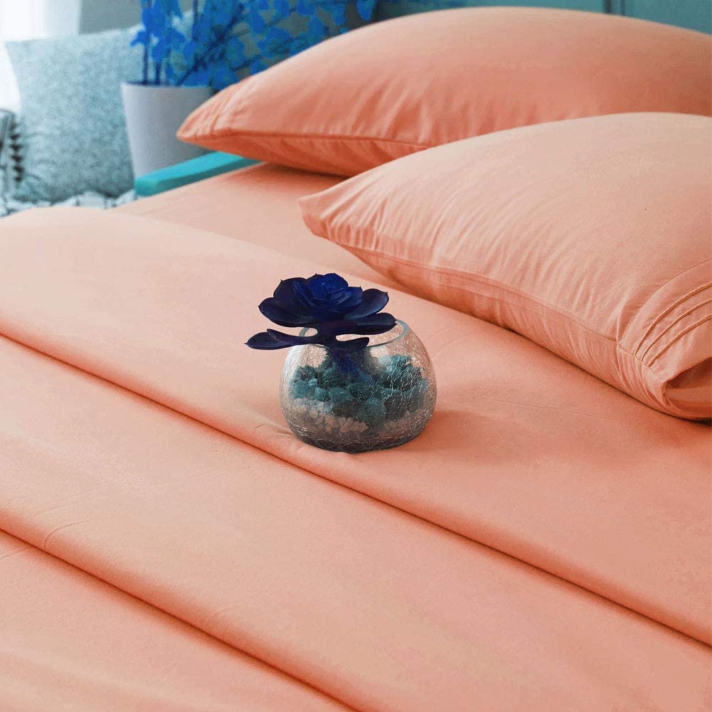 Soft Pastel Peach Plain Solid Color Bed Sheet Set