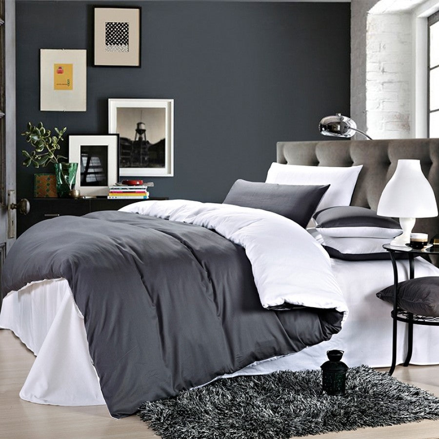 Pure Cotton Solid Reversible Black Plain Duvet Cover Set
