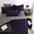 Blue & Grey Cotton Solid Reversible Plain Duvet Cover Set