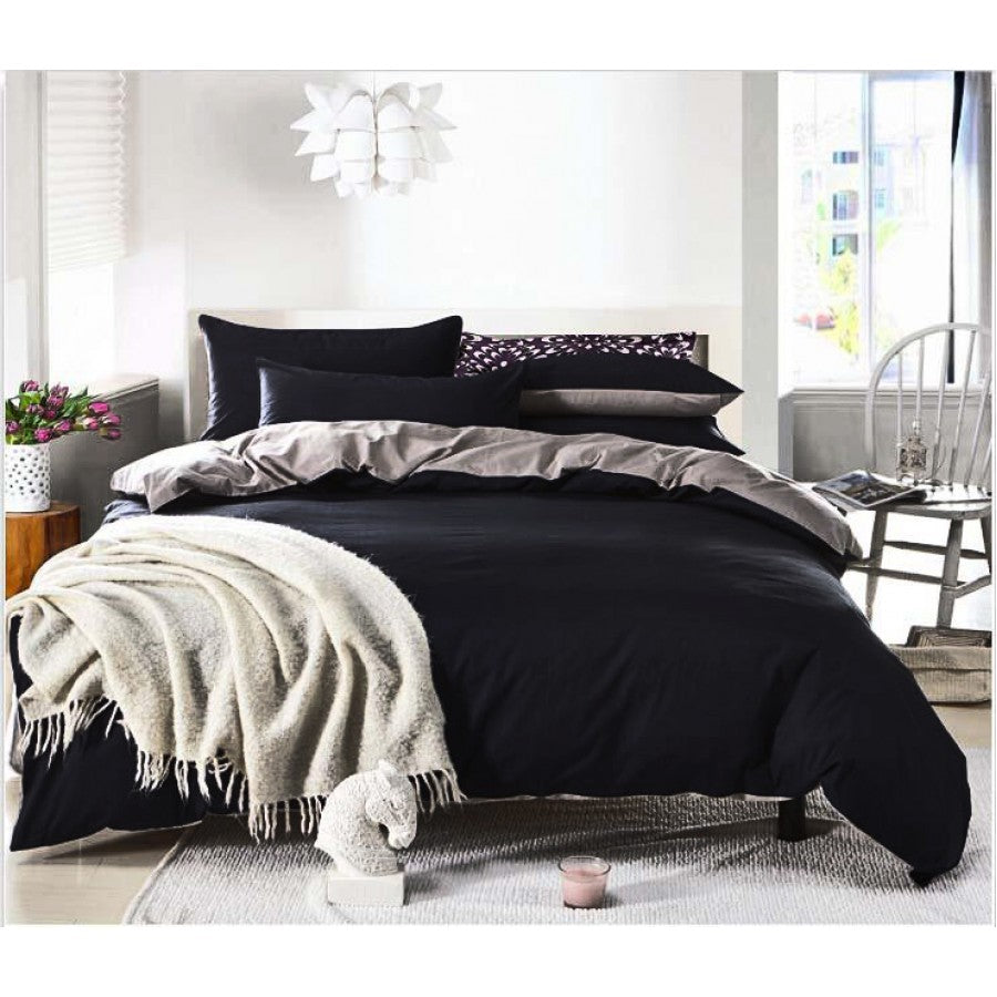 Deep Black Solid Plain Duvet Cover Set