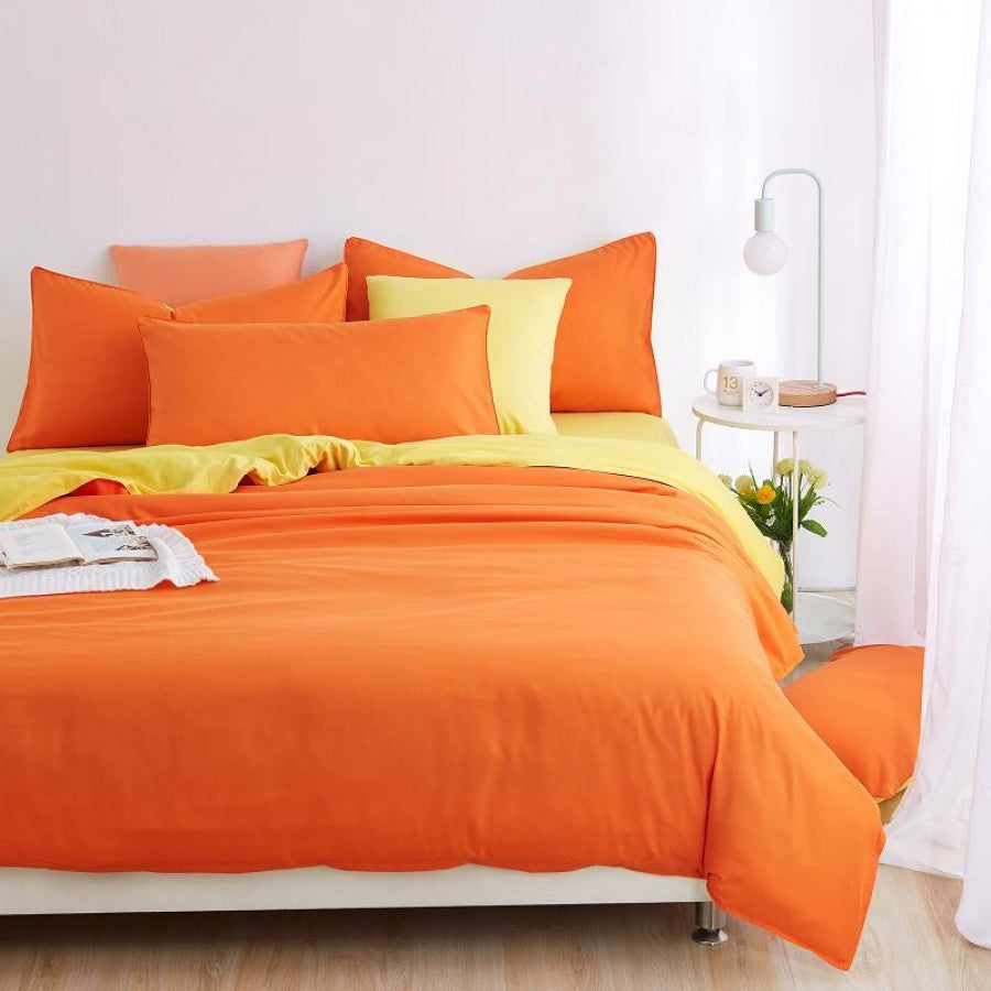 Warm Peach Pure Cotton Solid Reversible Plain Duvet Cover Set