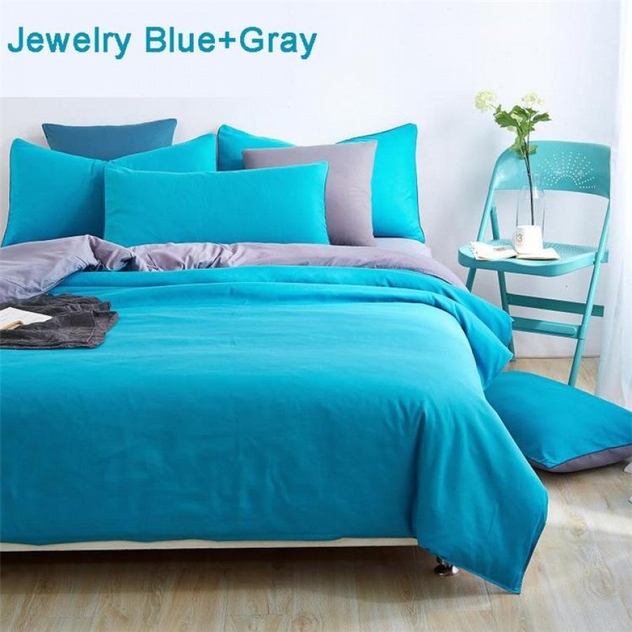 Blue & Grey Pure Cotton Solid Reversible Plain Duvet Cover Set