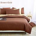 Brown & Gold Cotton Solid Reversible Plain Duvet Cover Set