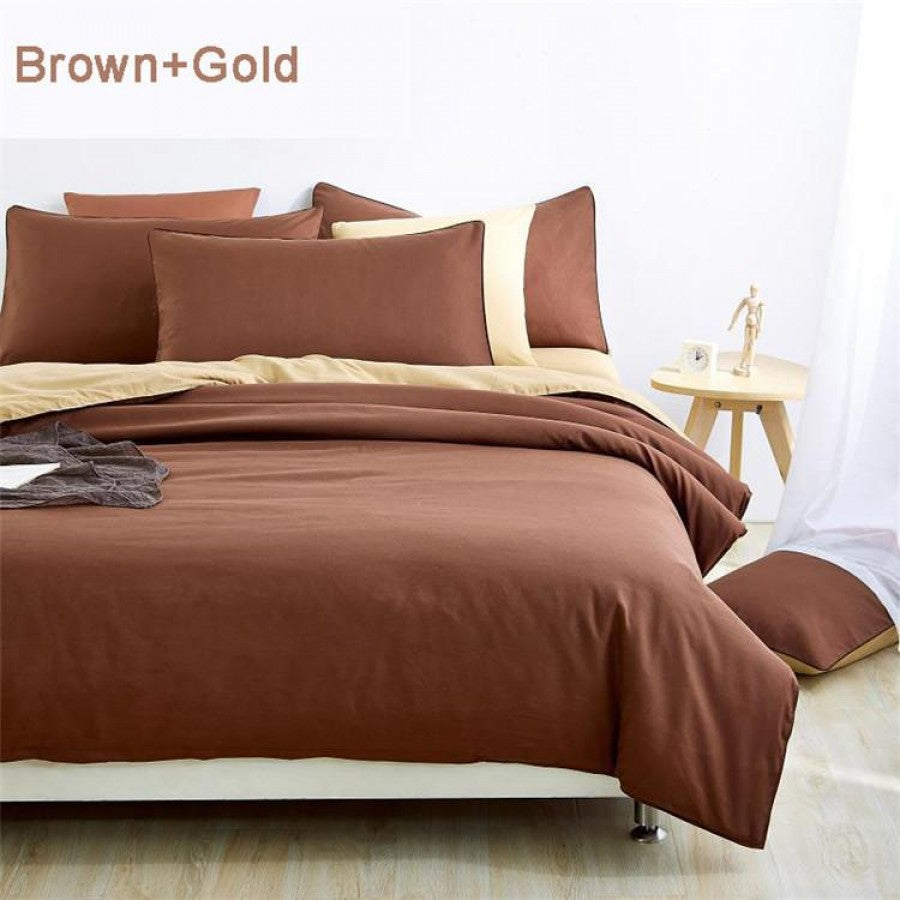Brown & Gold Cotton Solid Reversible Plain Duvet Cover Set