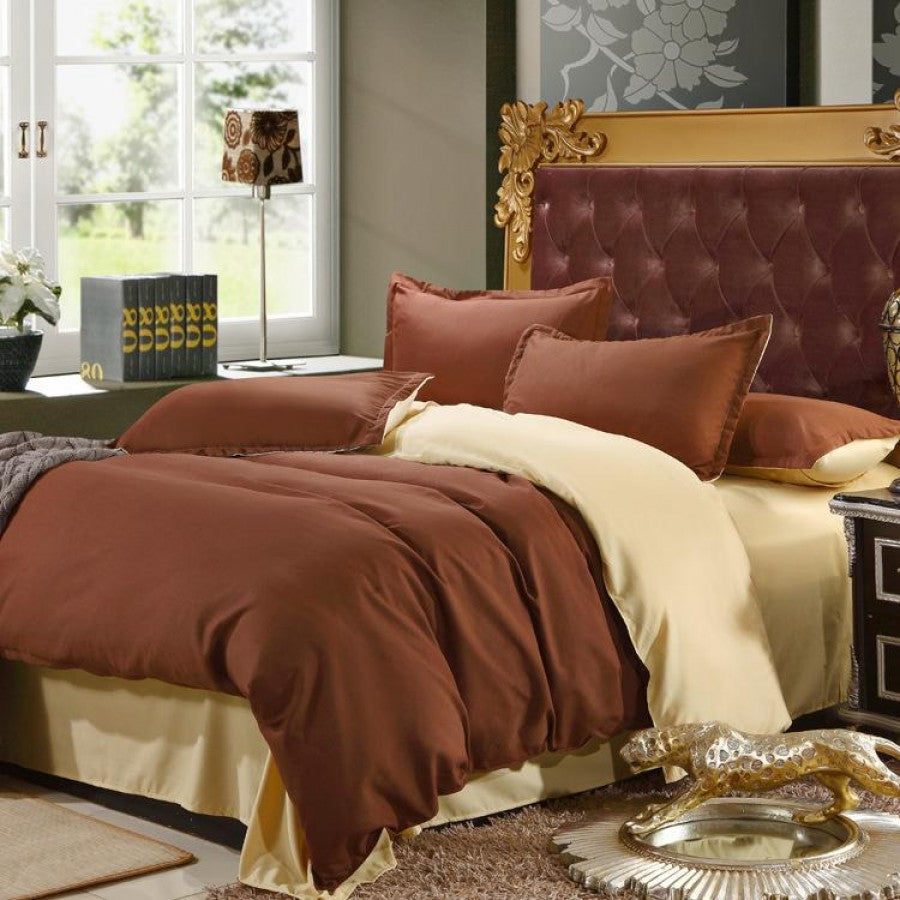 Pure Cotton Solid Caramel Brown Plain Duvet Cover Set