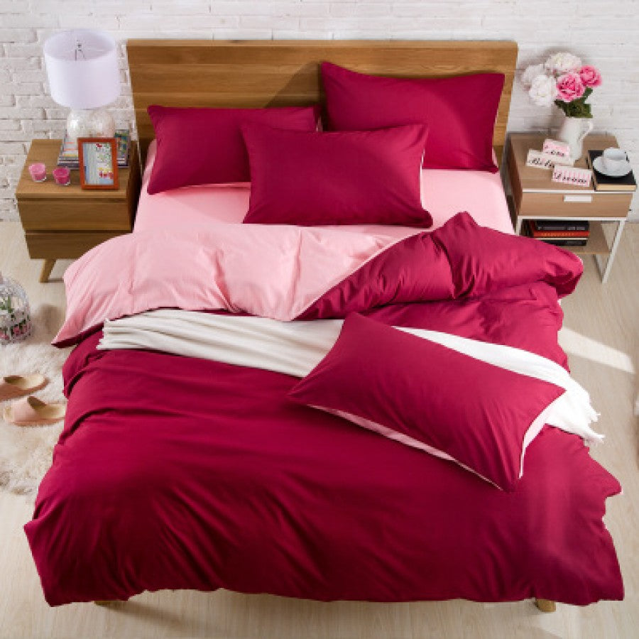 Blush Pink Pure Cotton Solid Reversible Plain Duvet Cover Set