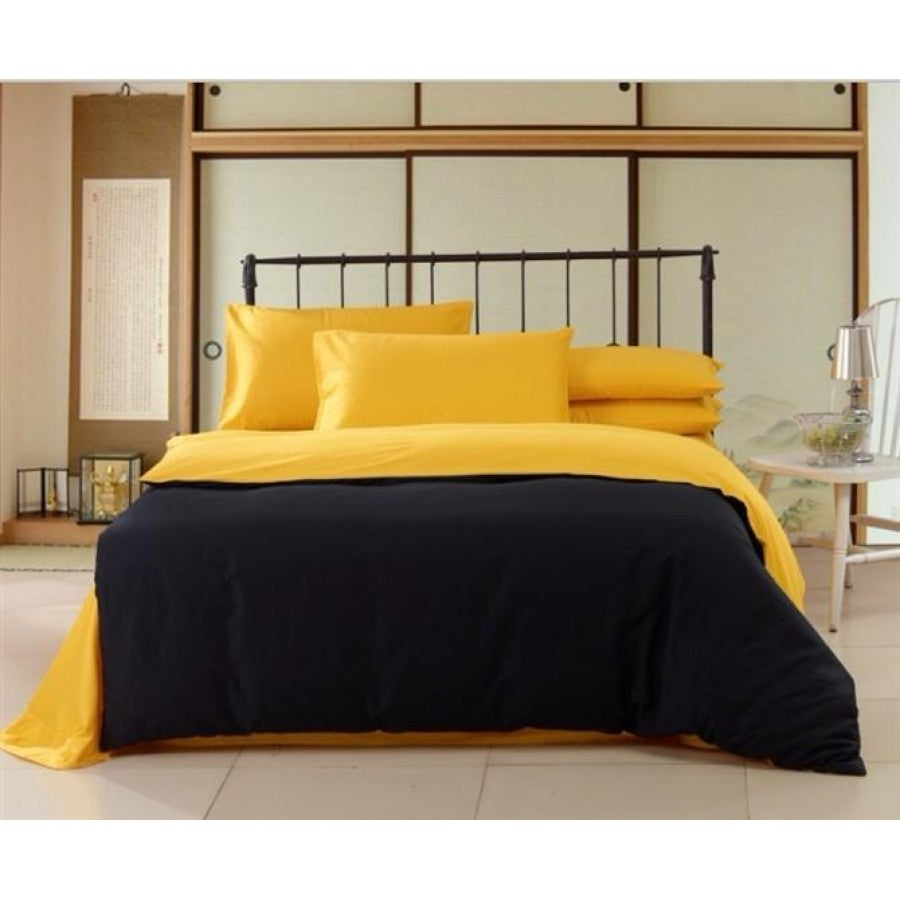 Black & Yellow Solid Plain Duvet Cover Set