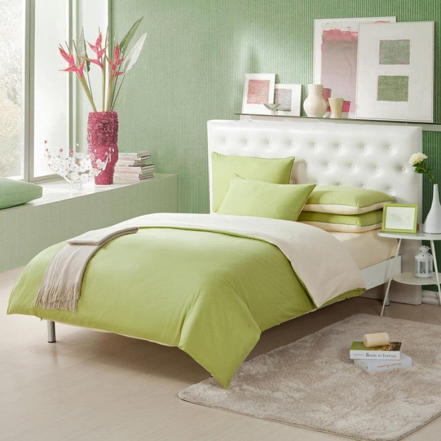Light Olive Pure Cotton Solid Reversible Plain Duvet Cover Set
