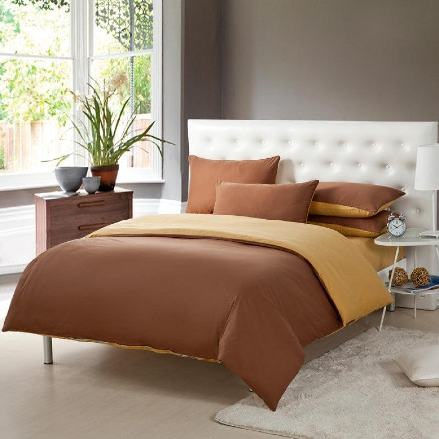 Soft Brown Pure Cotton Solid Reversible Plain Duvet Cover Set